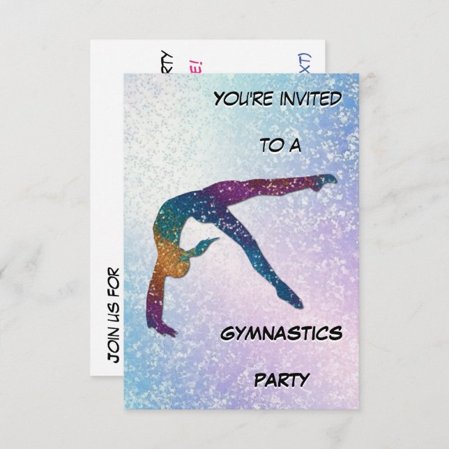 Gymnastics Party Shimmer Invitation (Front/Back)