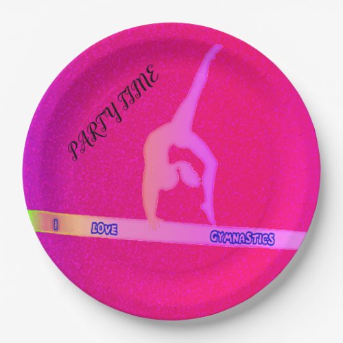 Gymnastics party time paper plates for girls