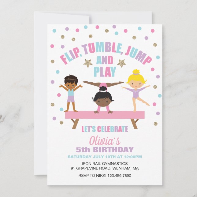 Gymnastics pastel birthday invitation (Front)