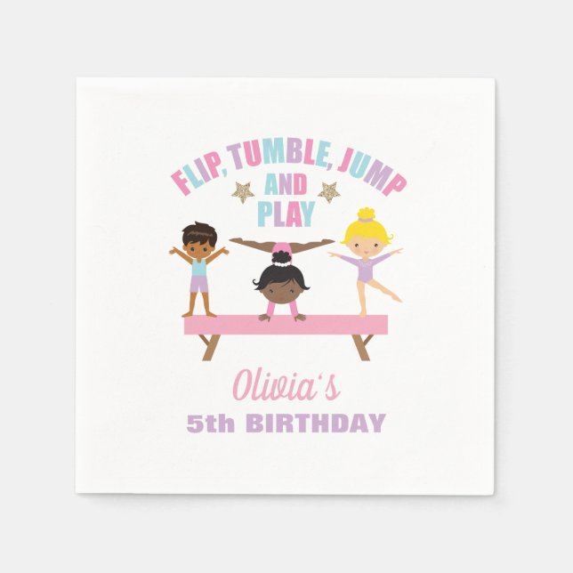 Gymnastics pastel birthday napkins (Front)