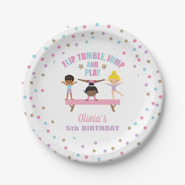 Gymnastics pastel birthday paper plates (Front)