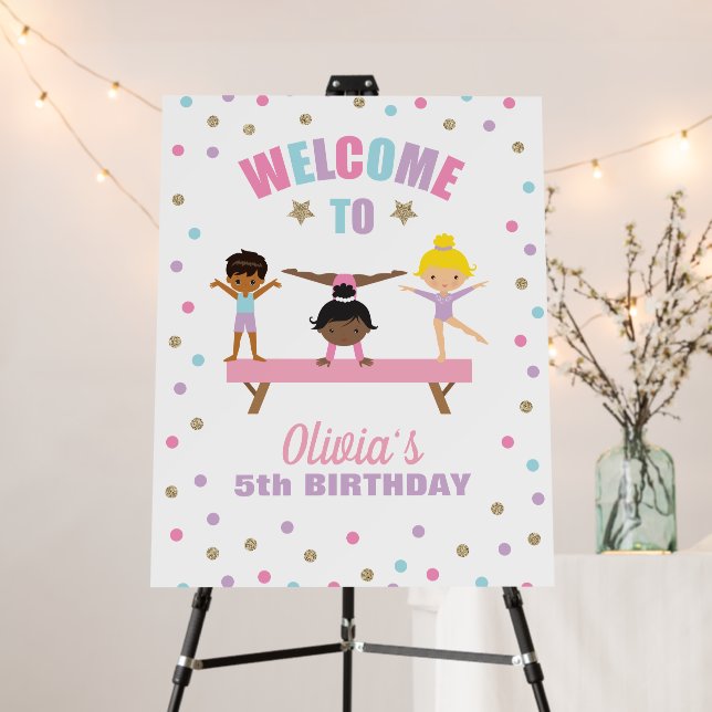 Gymnastics pastel birthday Welcome Foam Board (In Situ (Stand))