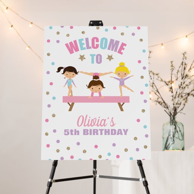 Gymnastics pastel birthday Welcome Foam Board (In Situ (Stand))