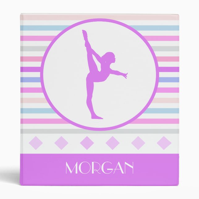 Gymnastics Pastel Horizontal Stripes w/ Monogram 3 Ring Binder (Front)