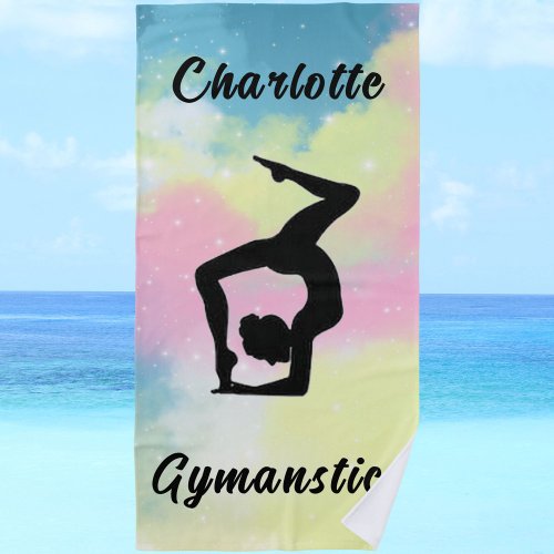 Gymnastics Pastel Pink Blue Yellow Personalized Beach Towel