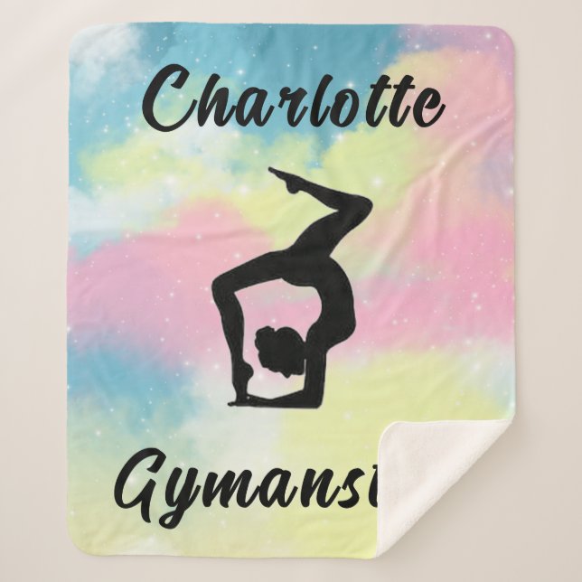 Gymnastics Pastel Pink Blue Yellow Personalized Sherpa Blanket (Front)
