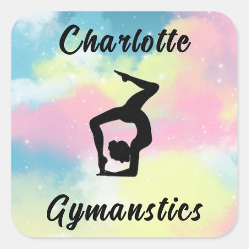 Gymnastics Pastel Pink Blue Yellow Personalized Square Sticker