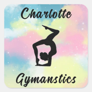 Gymnastics Pastel Pink Blue Yellow Personalized Square Sticker