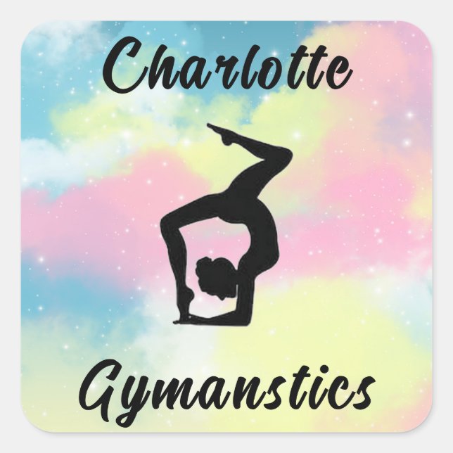 Gymnastics Pastel Pink Blue Yellow Personalized Square Sticker (Front)