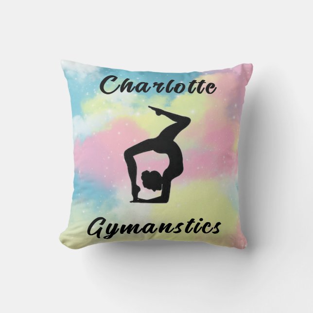 Gymnastics Pastel Pink Blue Yellow Personalized Throw Pillow (Front)