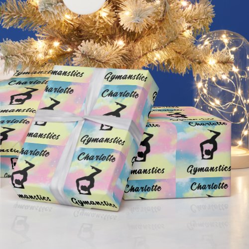 Gymnastics Pastel Pink Blue Yellow Personalized Wrapping Paper