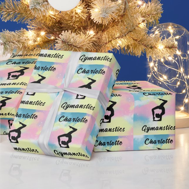 Gymnastics Pastel Pink Blue Yellow Personalized Wrapping Paper (Holidays)