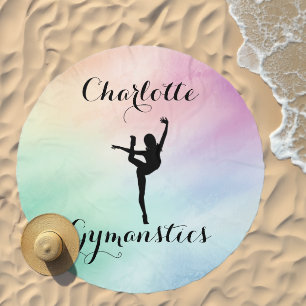 Gymnastics Pastel Purple Green Personalized Beach Towel