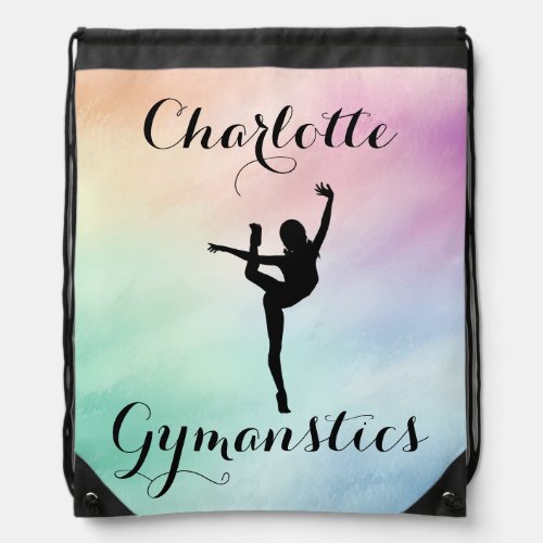 Gymnastics Pastel Purple Green Personalized Drawstring Bag