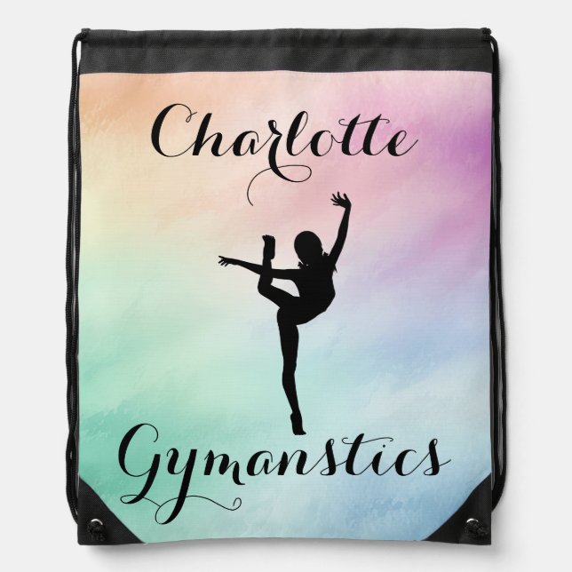 Gymnastics Pastel Purple Green Personalized Drawstring Bag (Front)