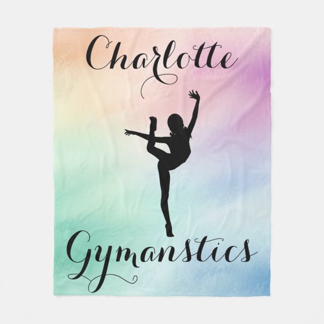 Gymnastics Pastel Purple Green Personalized Fleece Blanket (Front)