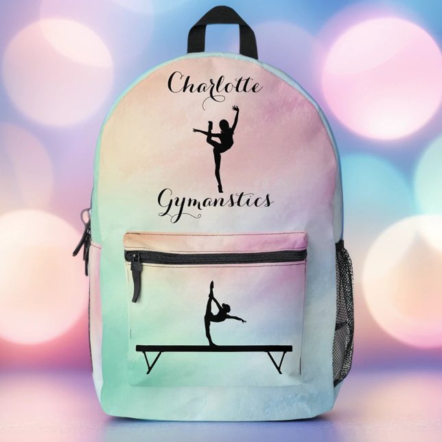 Gymnastics Pastel Purple Green Personalized Printed Backpack (Creator Uploaded)