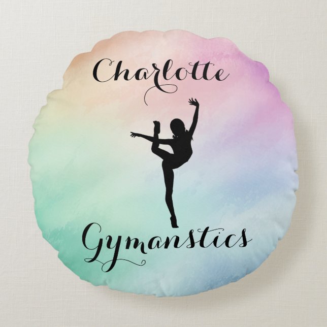 Gymnastics Pastel Purple Green Personalized Round Pillow (Front)