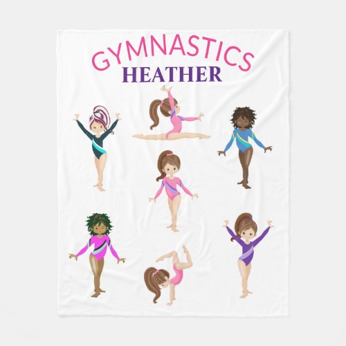 Gymnastics personalized 7 gymnast kids blanket fleece blanket