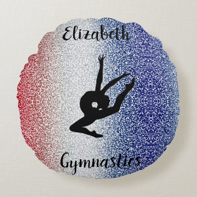 Gymnastics Personalized Red White Blue Round Pillow (Front)