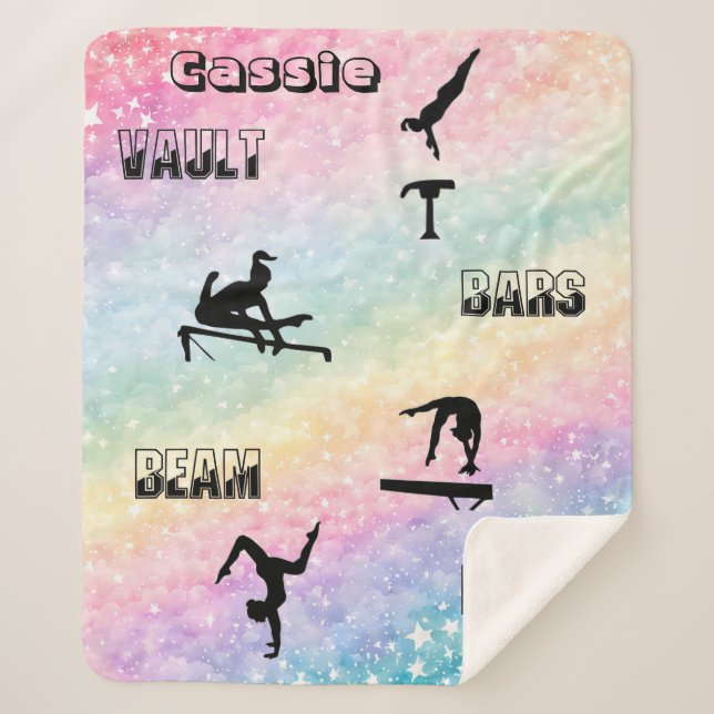 Gymnastics Personalized Vault, Bars, Beam & Floor  Sherpa Blanket (Front)