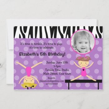 Gymnastics  Photo Birthday Invitations by Petit_Prints at Zazzle