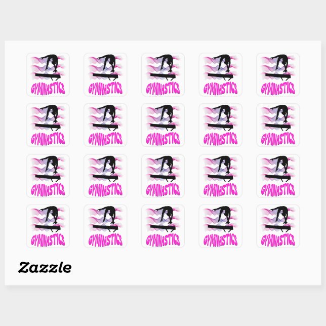 Gymnastics Pink and Purple Balance Beam Square Sticker (Sheet)