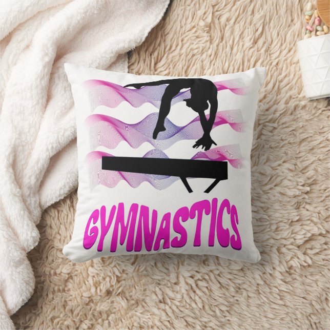 Gymnastics Pink and Purple Balance Beam Throw Pillow (Blanket)