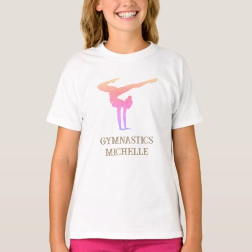 Gymnastics Pink Glitter Custom Name  T_Shirt