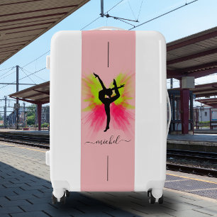Gymnastics Pink & Green Powder Explosion Name Luggage