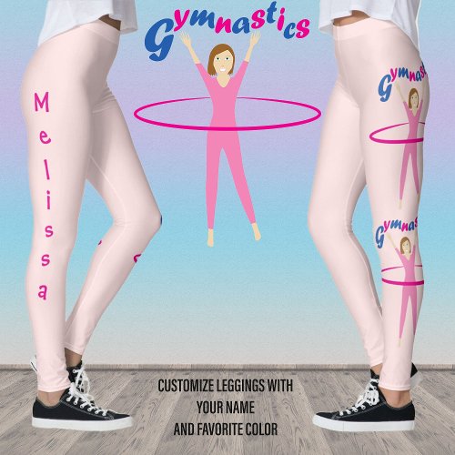 Gymnastics Pink hula hooping girl Your custom name Leggings