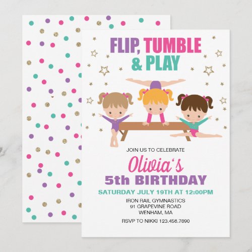 Gymnastics Pink Purple Turquoise Girl Birthday