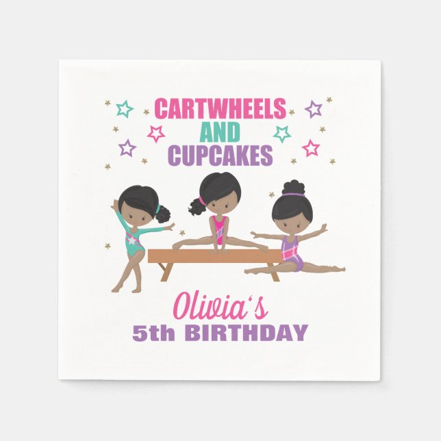 Gymnastics Pink Purple Turquoise Girl Birthday Nap Napkins (Front)