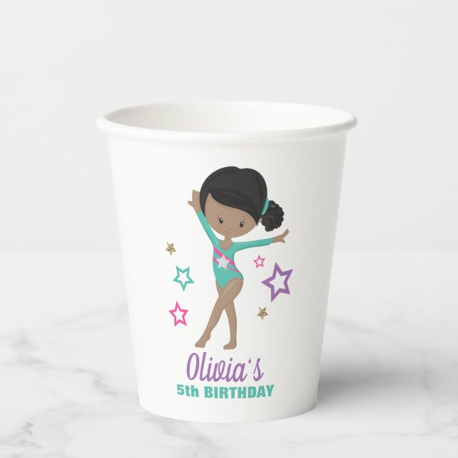 Gymnastics Pink Purple Turquoise Girl Birthday Pap Paper Cups (Front)
