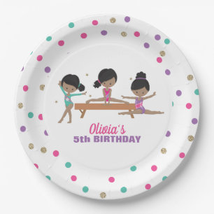 Gymnastics Pink Purple Turquoise Girl Birthday Pap Paper Plates