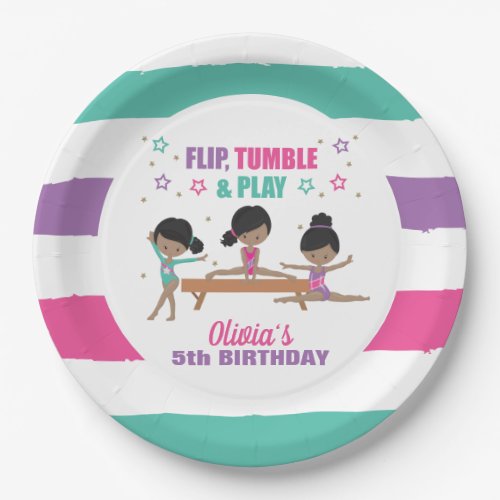 Gymnastics Pink Purple Turquoise Girl Birthday Pap Paper Plates