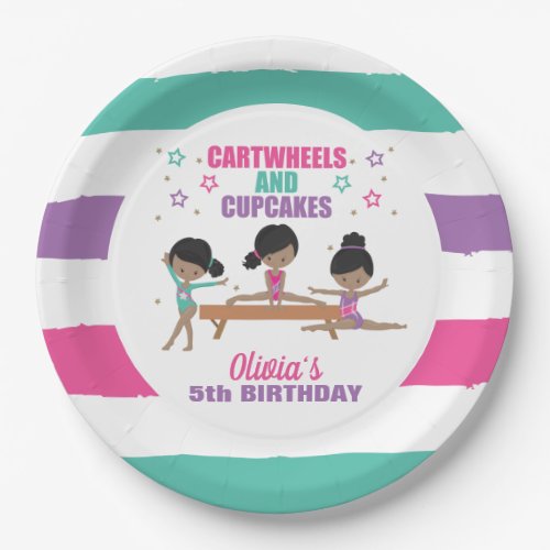 Gymnastics Pink Purple Turquoise Girl Birthday Pap Paper Plates