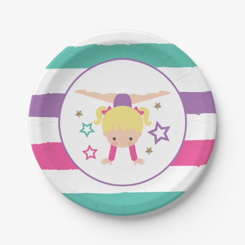 Gymnastics Pink Purple Turquoise Girl Birthday Pap Paper Plates