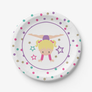 Gymnastics Pink Purple Turquoise Girl Birthday Pap Paper Plates
