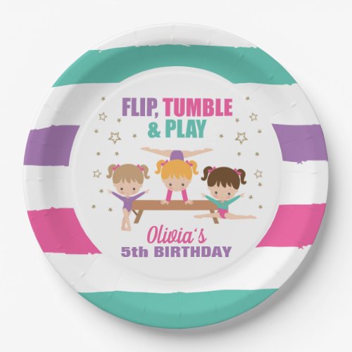 Gymnastics Pink Purple Turquoise Girl Birthday Paper Plates