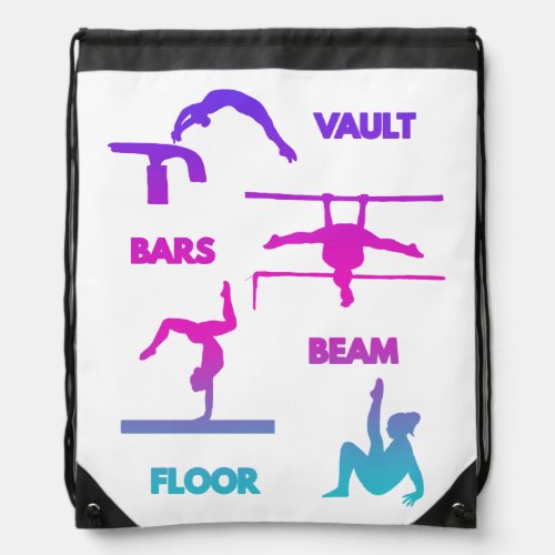 Gymnastics Pink Purple Turquoise Vault Bars Beam  Drawstring Bag