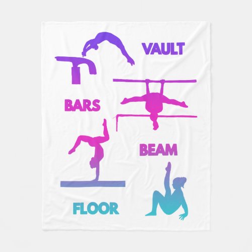 Gymnastics Pink Purple Turquoise Vault Bars Beam  Fleece Blanket