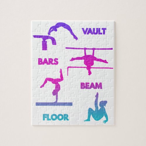 Gymnastics Pink Purple Turquoise Vault Bars Beam  Jigsaw Puzzle
