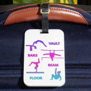 Gymnastics Pink Purple Turquoise Vault Bars Beam Luggage Tag