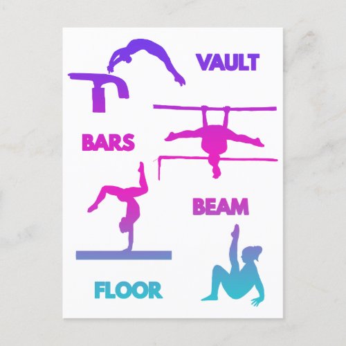 Gymnastics Pink Purple Turquoise Vault Bars Beam  Postcard