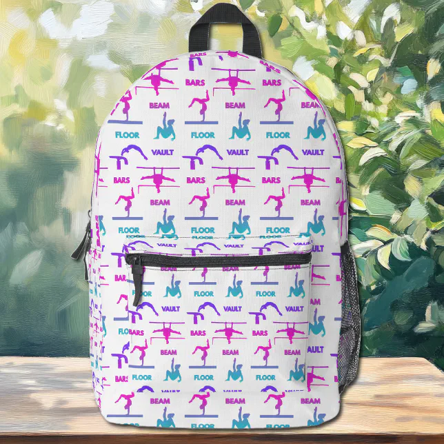 Gymnastics Pink Purple Turquoise Vault Bars Beam Printed Backpack