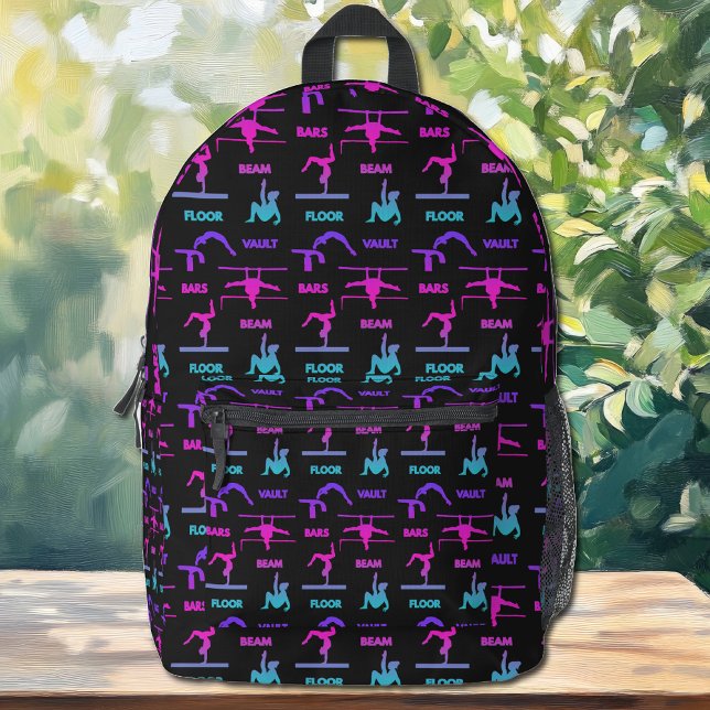 Gymnastics Pink Purple Turquoise Vault Bars Beam  Printed Backpack (Gymnastics Pink Purple Turquoise Vault Bars Beam Printed Backpack)