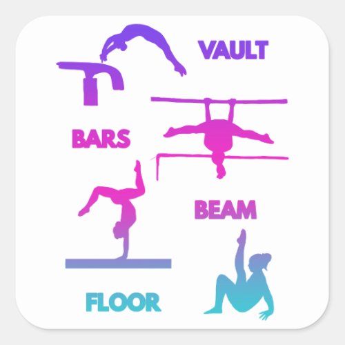 Gymnastics Pink Purple Turquoise Vault Bars Beam  Square Sticker