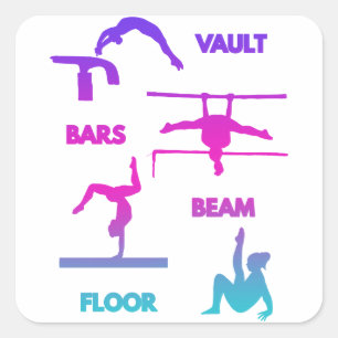 Gymnastics Pink Purple Turquoise Vault Bars Beam Square Sticker