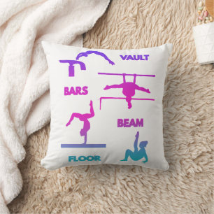 Gymnastics Pink Purple Turquoise Vault Bars Beam Throw Pillow